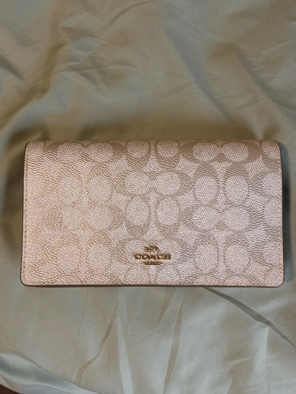 Coach Neutral Signature Wristlet Clutch with Metallic Strap